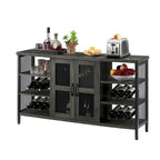Mobile bar industriale per vini, Credenza porta liquori, Madia con portabottiglie e porta bicchieri 140 cm (L) x 35 cm (P) x 77 cm (A)