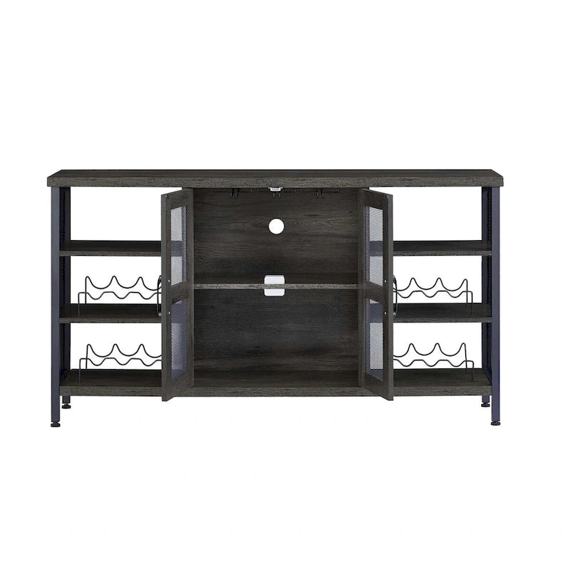 Mobile bar industriale per vini, Credenza porta liquori, Madia con portabottiglie e porta bicchieri 140 cm (L) x 35 cm (P) x 77 cm (A)