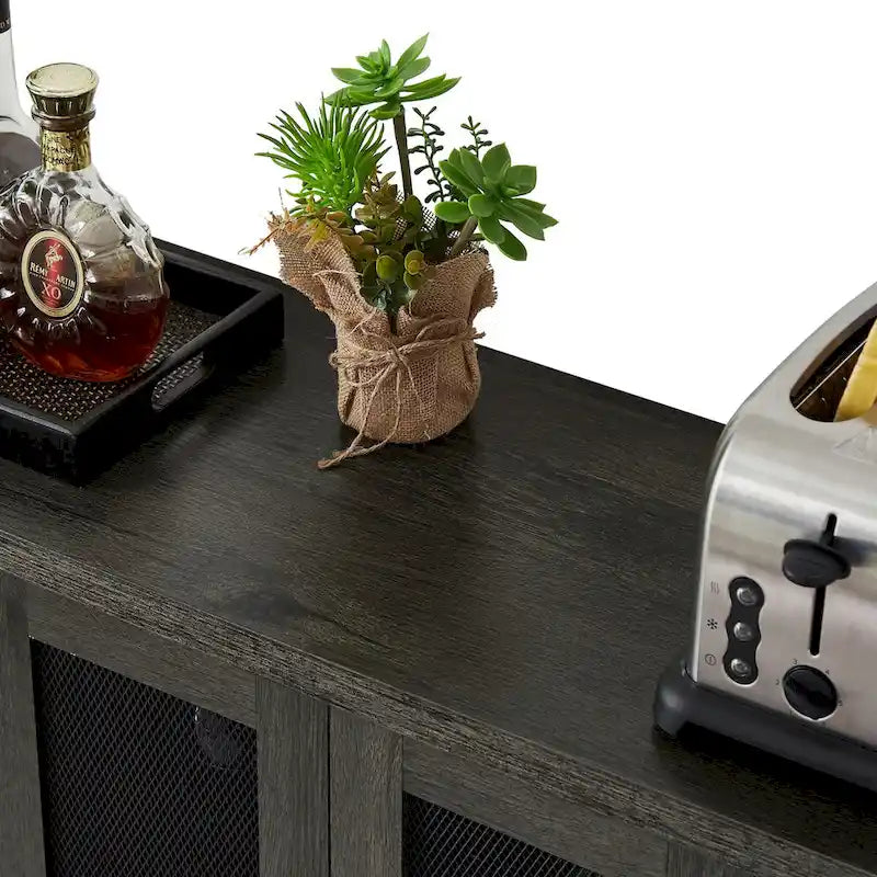 Mobile bar industriale per vini, Credenza porta liquori, Madia con portabottiglie e porta bicchieri 140 cm (L) x 35 cm (P) x 77 cm (A)