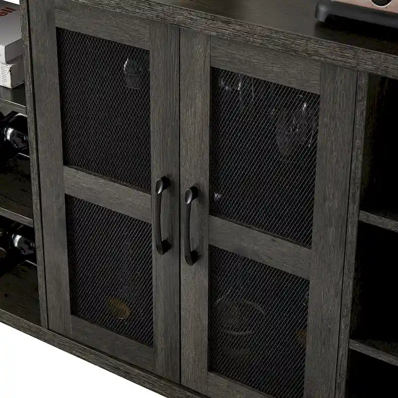 Mobile bar industriale per vini, Credenza porta liquori, Madia con portabottiglie e porta bicchieri 140 cm (L) x 35 cm (P) x 77 cm (A)