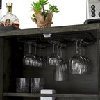 Mobile bar industriale per vini, Credenza porta liquori, Madia con portabottiglie e porta bicchieri 140 cm (L) x 35 cm (P) x 77 cm (A)