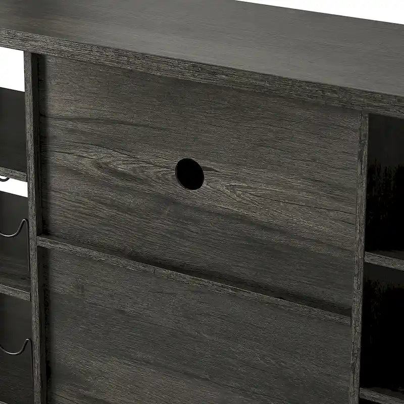 Mobile bar industriale per vini, Credenza porta liquori, Madia con portabottiglie e porta bicchieri 140 cm (L) x 35 cm (P) x 77 cm (A)