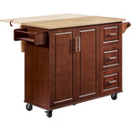 Carrello da Cucina con Isola 54, Tavolo da Cucina in Legno con 3 Cassetti e Portaspezie