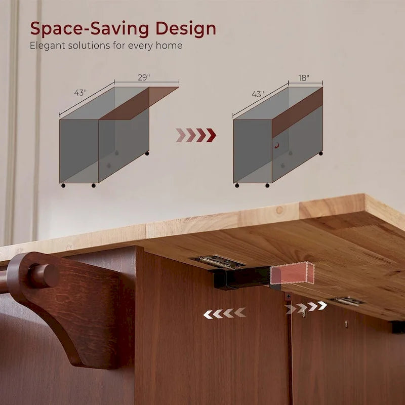Carrello da Cucina con Isola 54, Tavolo da Cucina in Legno con 3 Cassetti e Portaspezie