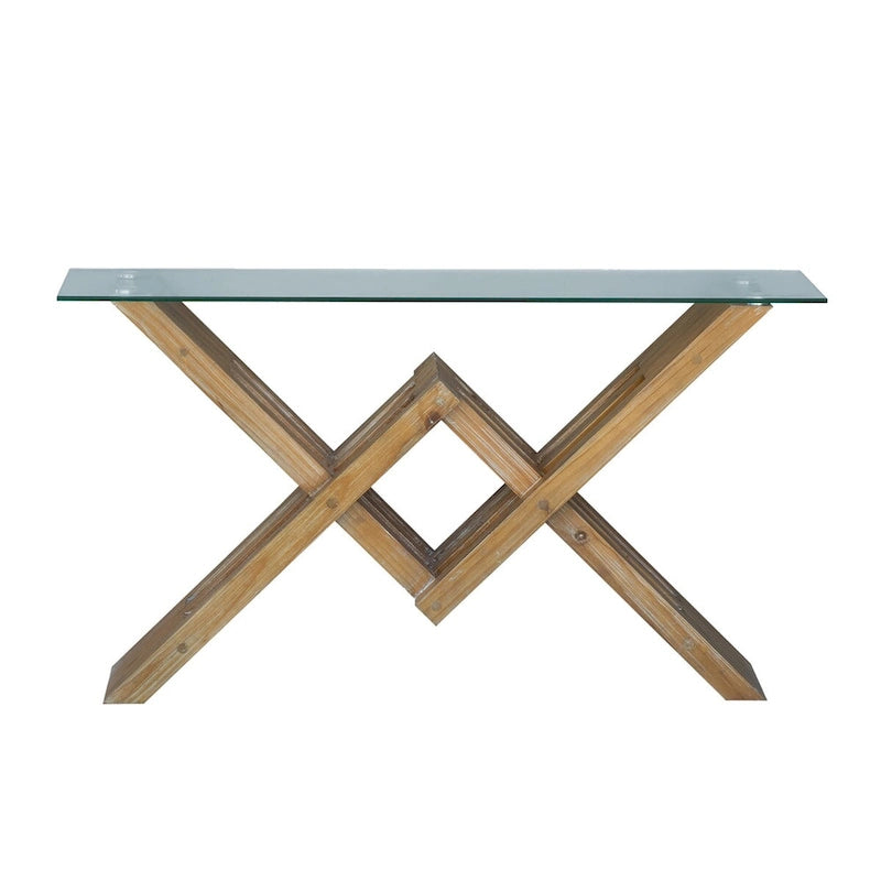 Consolle in Legno di Acacia Brunito con Piano in Vetro - 58x16x34