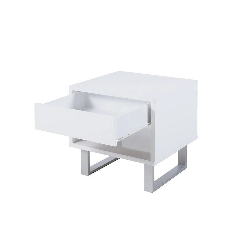 Tavolino a un cassetto bianco lucido con gambe a U