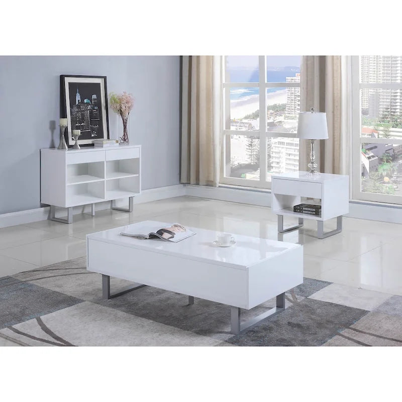 Tavolino a un cassetto bianco lucido con gambe a U