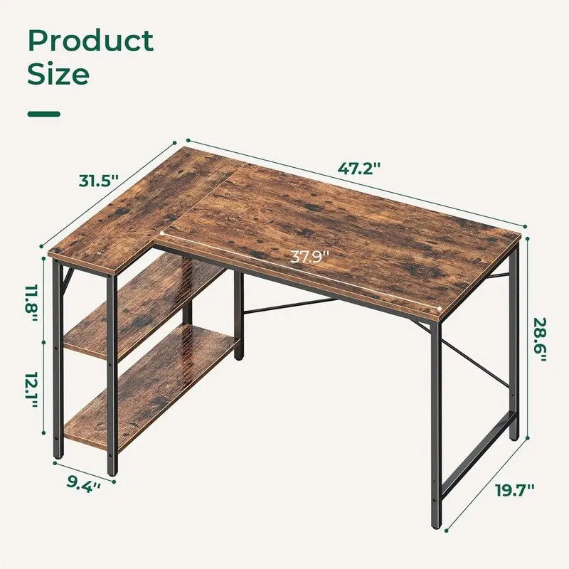 Scrivania per computer da 120 cm con ripiani portaoggetti reversibili