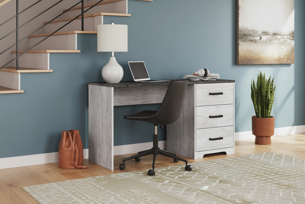 Scrivania 54 pollici per home office stile rustico, bianco grigio