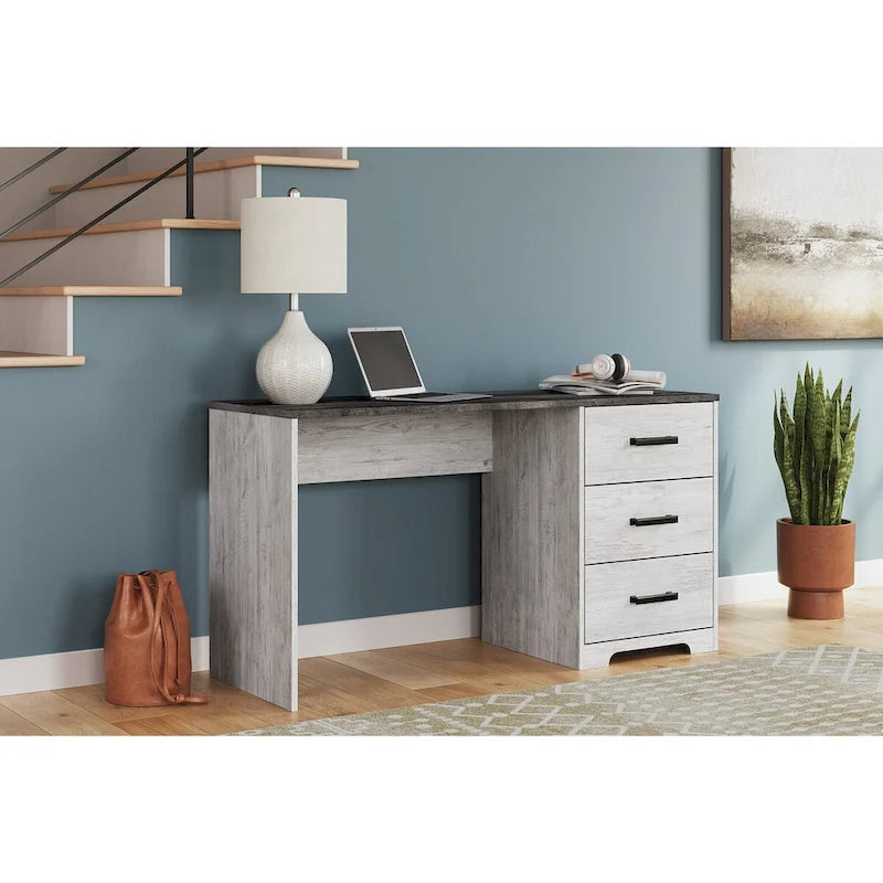 Scrivania 54 pollici per home office stile rustico, bianco grigio