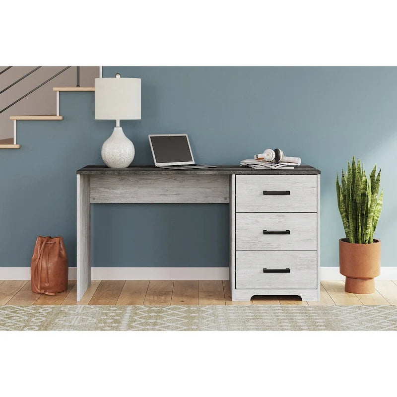 Scrivania 54 pollici per home office stile rustico, bianco grigio