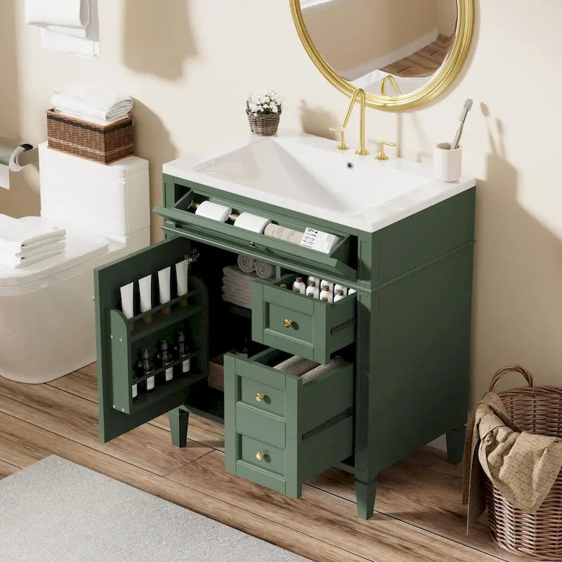 Mobile lavabo da bagno da 76 cm con lavello, mobile contenitore da bagno con 2 cassetti e un cassetto basculante, mobile lavabo a lavello singolo