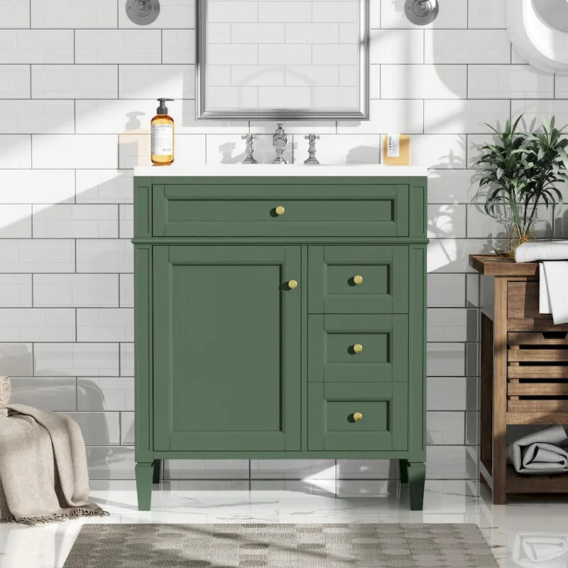 Mobile lavabo da bagno da 76 cm con lavello, mobile contenitore da bagno con 2 cassetti e un cassetto basculante, mobile lavabo a lavello singolo