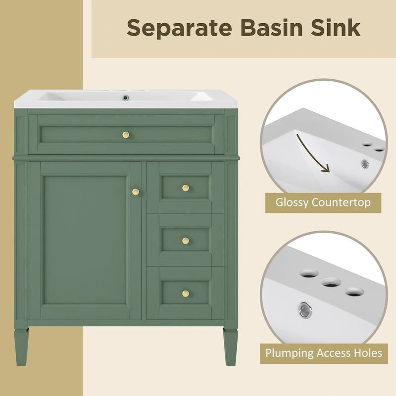 Mobile lavabo da bagno da 76 cm con lavello, mobile contenitore da bagno con 2 cassetti e un cassetto basculante, mobile lavabo a lavello singolo