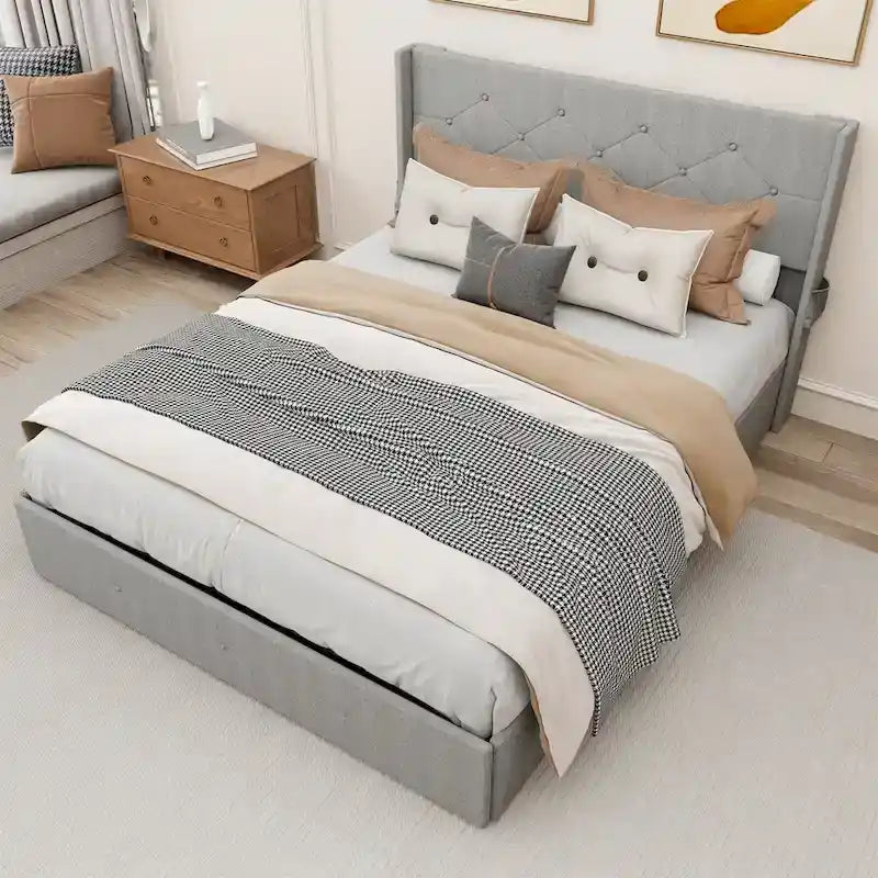 Struttura Letto Matrimoniale con Contenitore a Gas e Porte USB