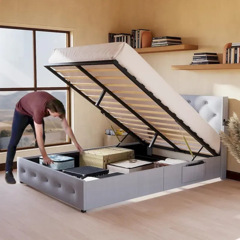 Struttura Letto Matrimoniale con Contenitore a Gas e Porte USB