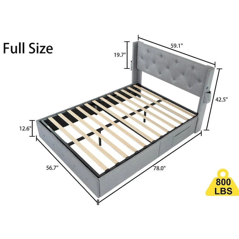 Struttura Letto Matrimoniale con Contenitore a Gas e Porte USB