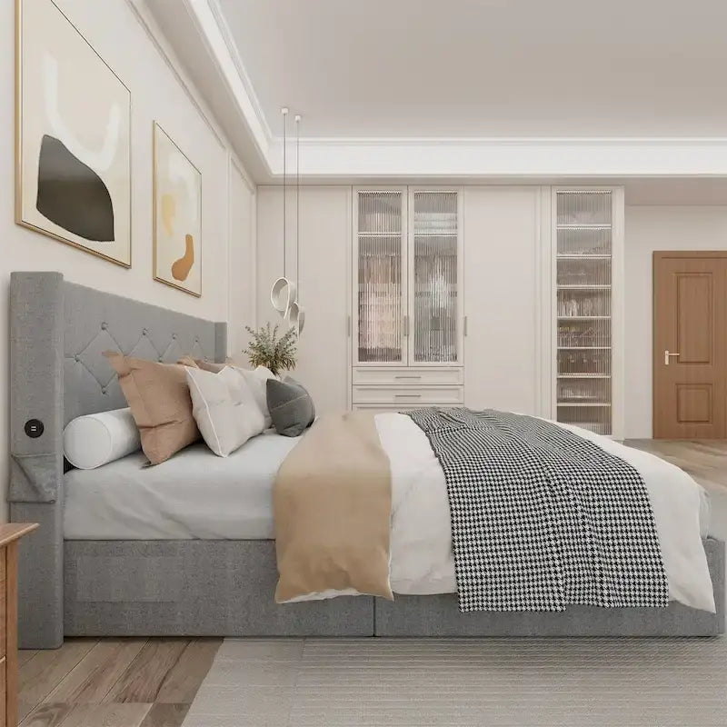Struttura Letto Matrimoniale con Contenitore a Gas e Porte USB
