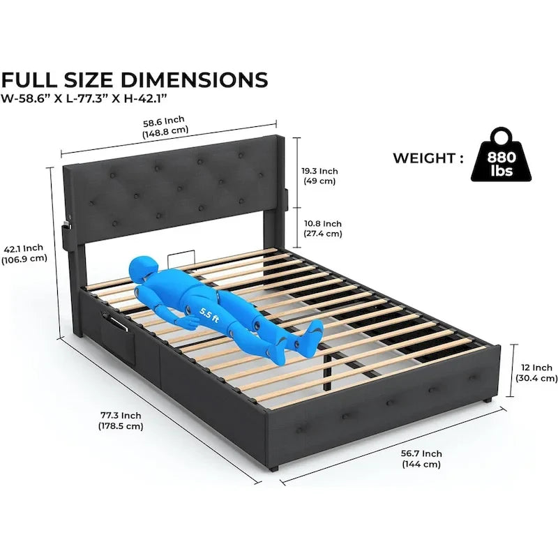 Struttura Letto Matrimoniale con Contenitore a Gas e Porte USB