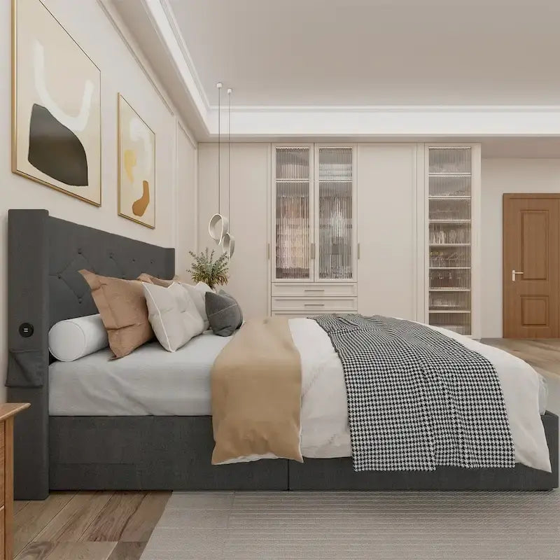 Struttura Letto Matrimoniale con Contenitore a Gas e Porte USB