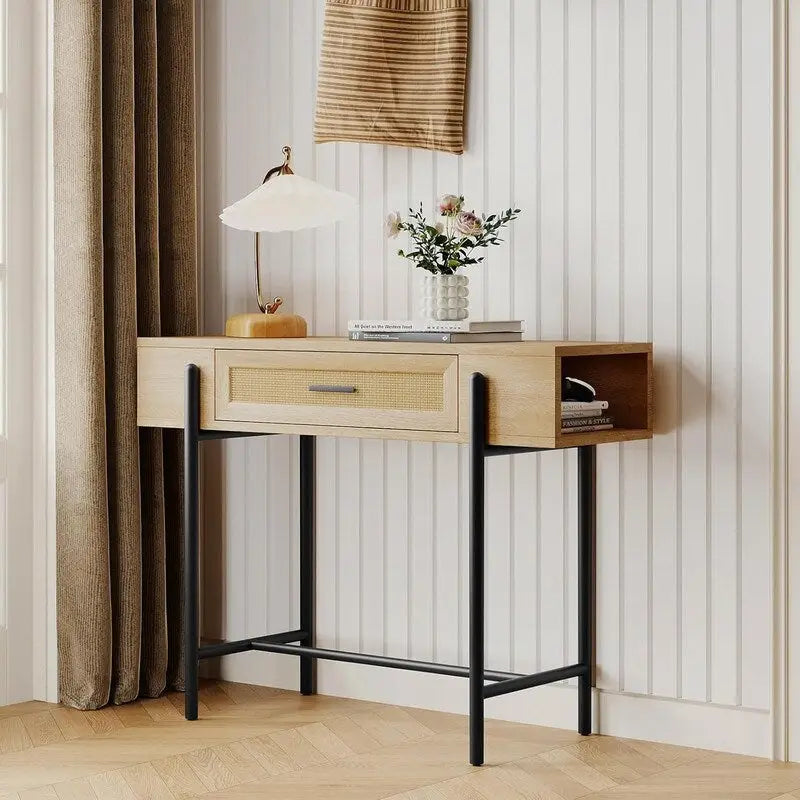Consolle, Tavolini da divano in rattan con cassetto portaoggetti