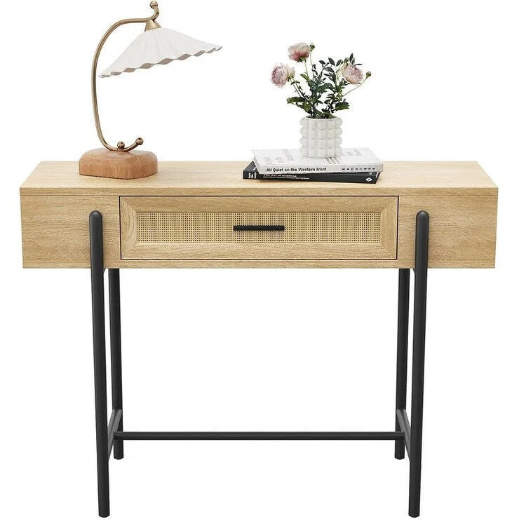 Consolle, Tavolini da divano in rattan con cassetto portaoggetti