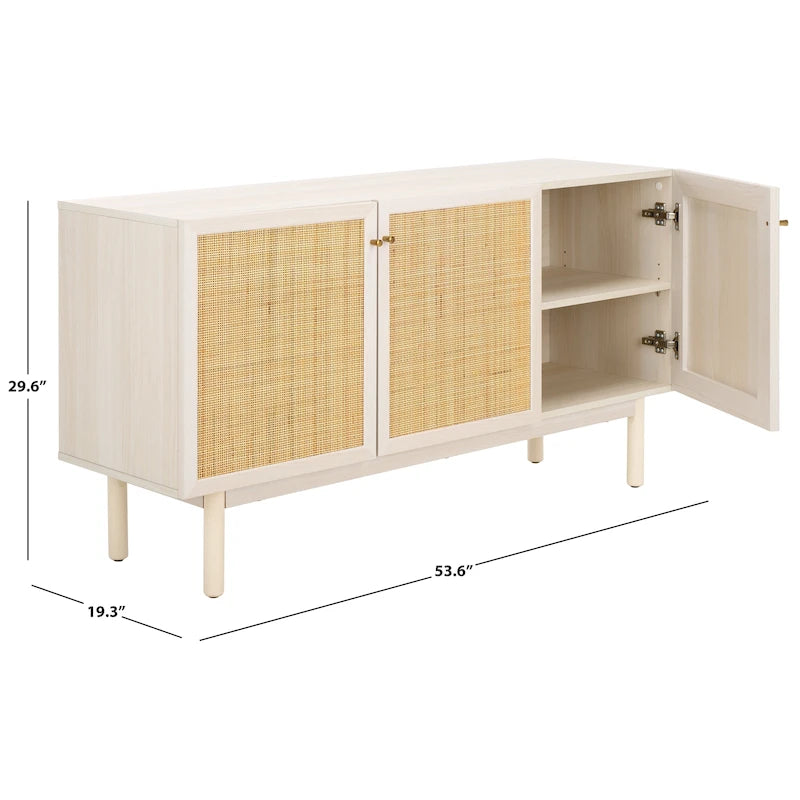 Madia TV 3 ante con inserto in rattan e finitura legno
