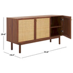 Madia TV 3 ante con inserto in rattan e finitura legno