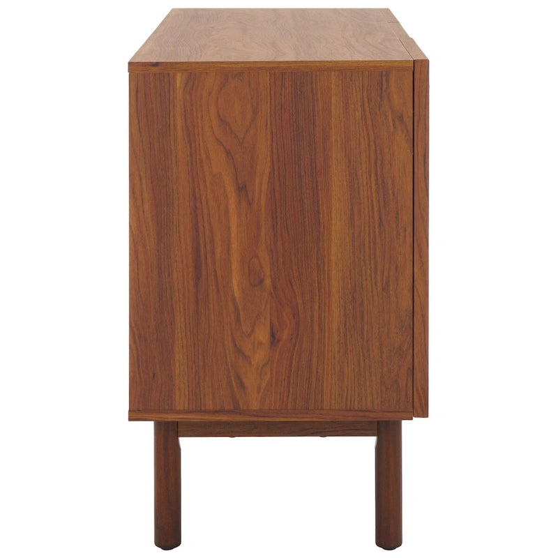 Madia TV 3 ante con inserto in rattan e finitura legno