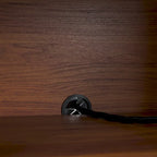 Madia TV 3 ante con inserto in rattan e finitura legno
