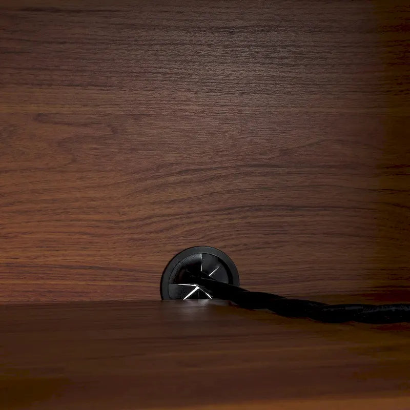 Madia TV 3 ante con inserto in rattan e finitura legno