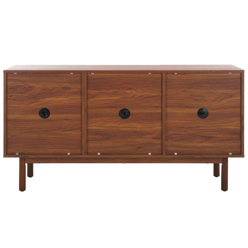 Madia TV 3 ante con inserto in rattan e finitura legno