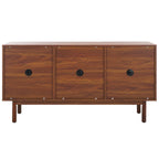 Madia TV 3 ante con inserto in rattan e finitura legno