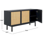 Madia TV 3 ante con inserto in rattan e finitura legno