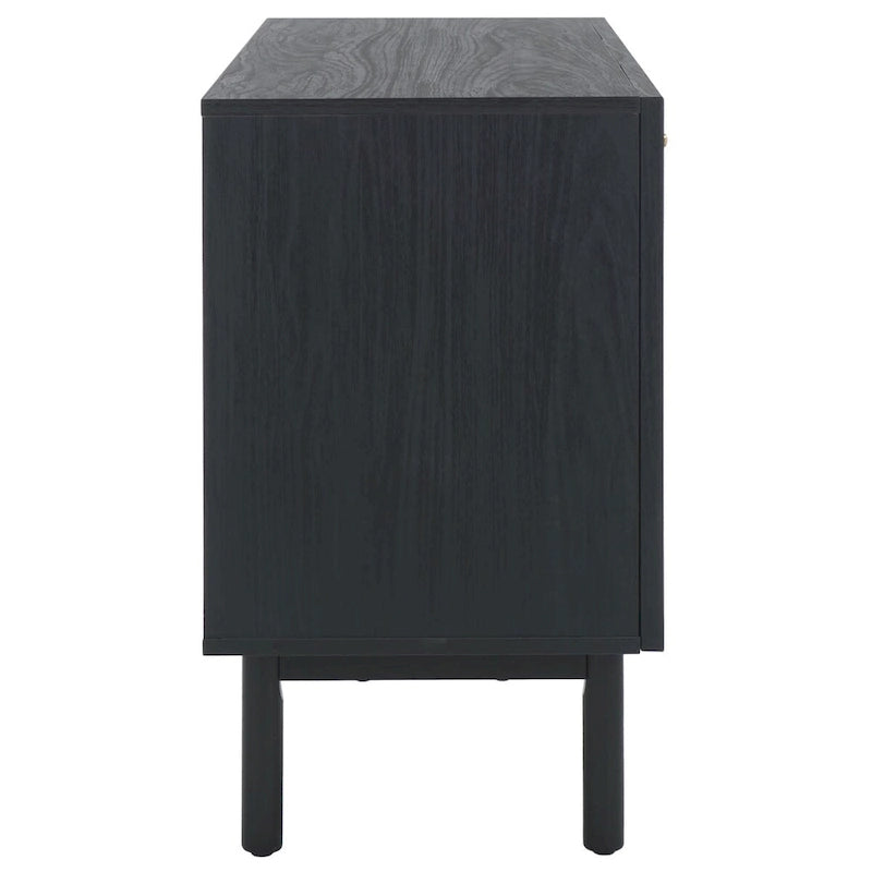 Madia TV 3 ante con inserto in rattan e finitura legno
