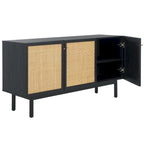 Madia TV 3 ante con inserto in rattan e finitura legno
