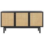 Madia TV 3 ante con inserto in rattan e finitura legno