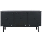 Madia TV 3 ante con inserto in rattan e finitura legno
