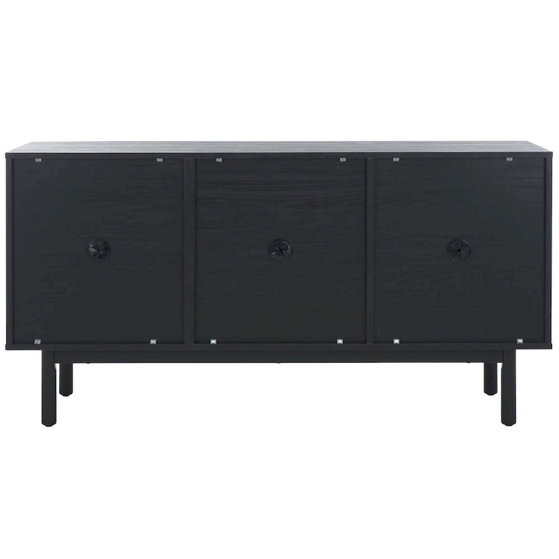 Madia TV 3 ante con inserto in rattan e finitura legno