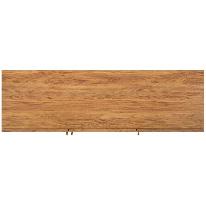 Madia TV 3 ante con inserto in rattan e finitura legno