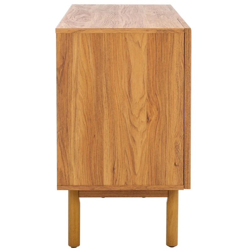 Madia TV 3 ante con inserto in rattan e finitura legno