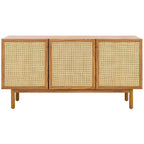 Madia TV 3 ante con inserto in rattan e finitura legno