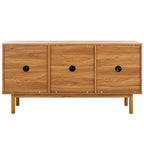 Madia TV 3 ante con inserto in rattan e finitura legno