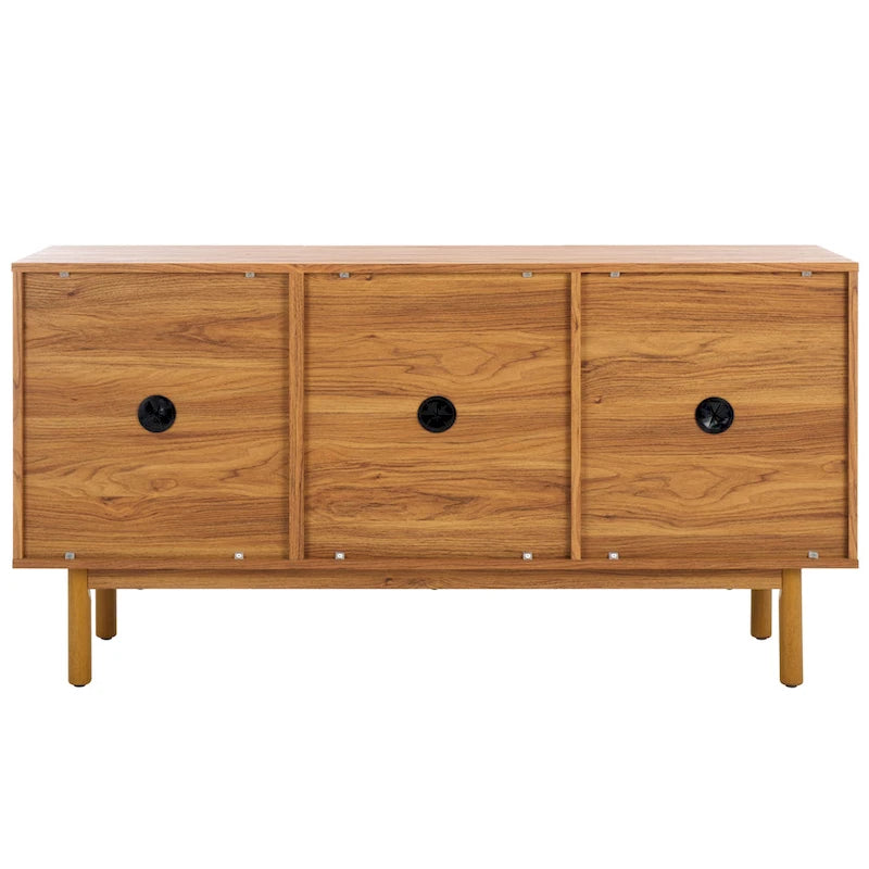 Madia TV 3 ante con inserto in rattan e finitura legno