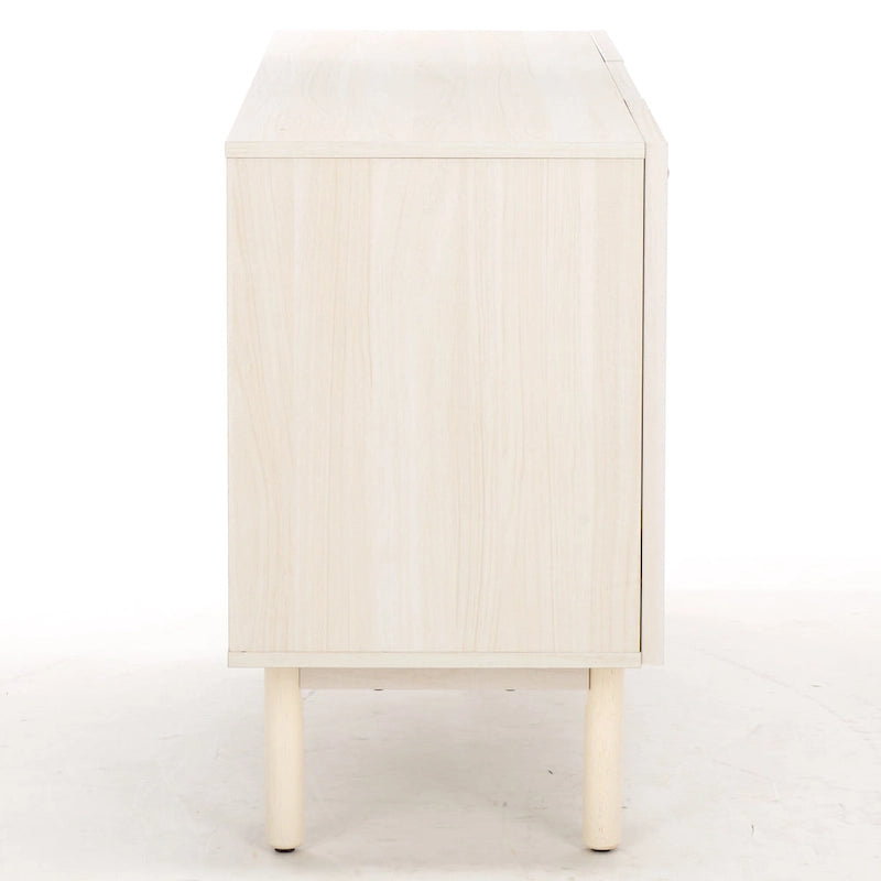 Madia TV 3 ante con inserto in rattan e finitura legno