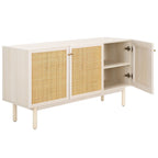 Madia TV 3 ante con inserto in rattan e finitura legno