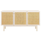 Madia TV 3 ante con inserto in rattan e finitura legno