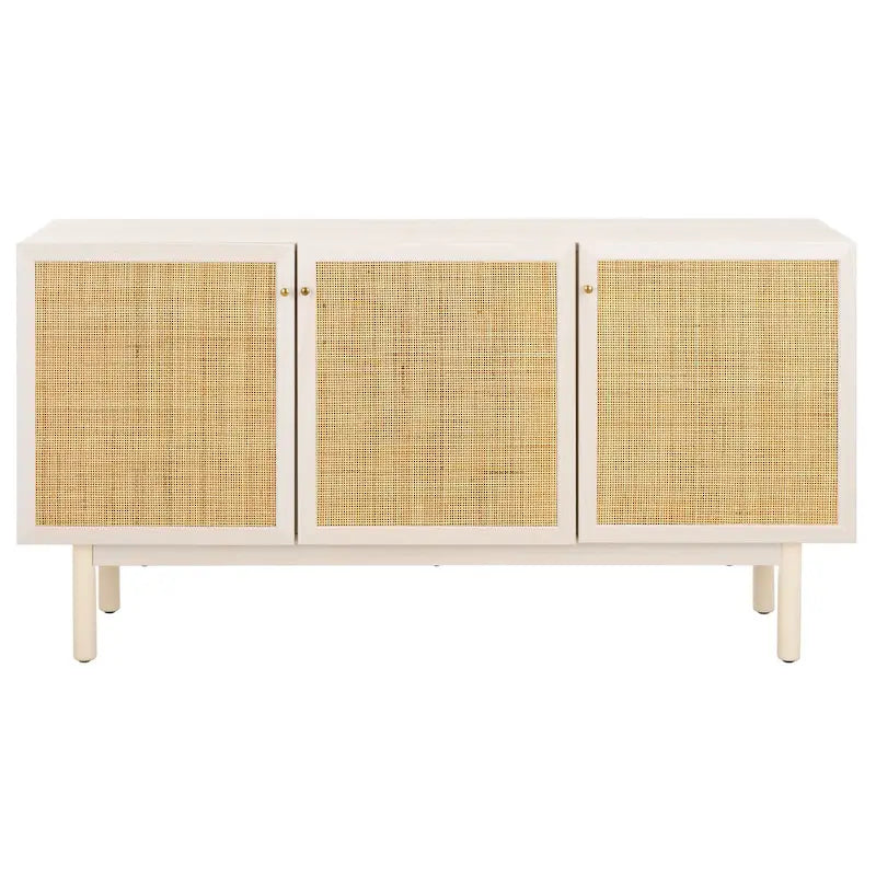 Madia TV 3 ante con inserto in rattan e finitura legno