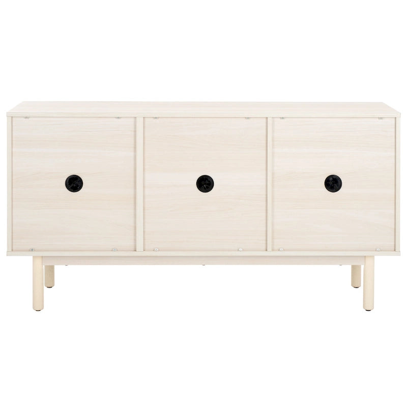 Madia TV 3 ante con inserto in rattan e finitura legno